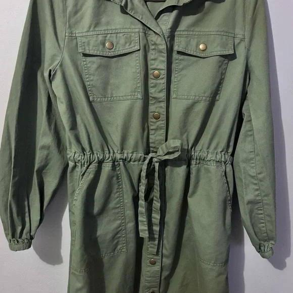LOFT Olive Green Utility Shirt Dress with Tie Waist - Picture 3 of 5